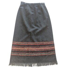 Sag Harbor Fringe-Hem Blanket Stripe Tweed Pencil Skirt Lined Gray Multi *Sz 6P